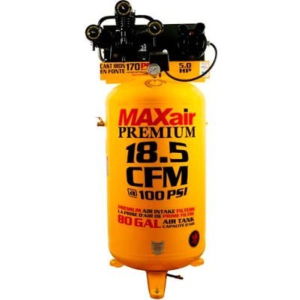 Wood Industries MaxAir, 5 HP, Single-Stage Comp, 80  Gal, Vertical, 170 PSI, 18.5 CFM, 1-Phase 208-230V C5180V1-MAP